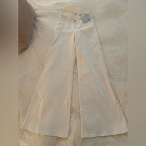 Frame denim le palazzo high rise wide leg braided white pants size 24 NWT